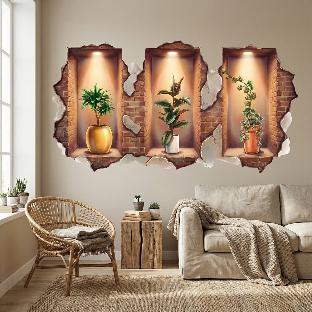 Adesivi Murali: Nicchie 3D Mensole con Piante Decorative