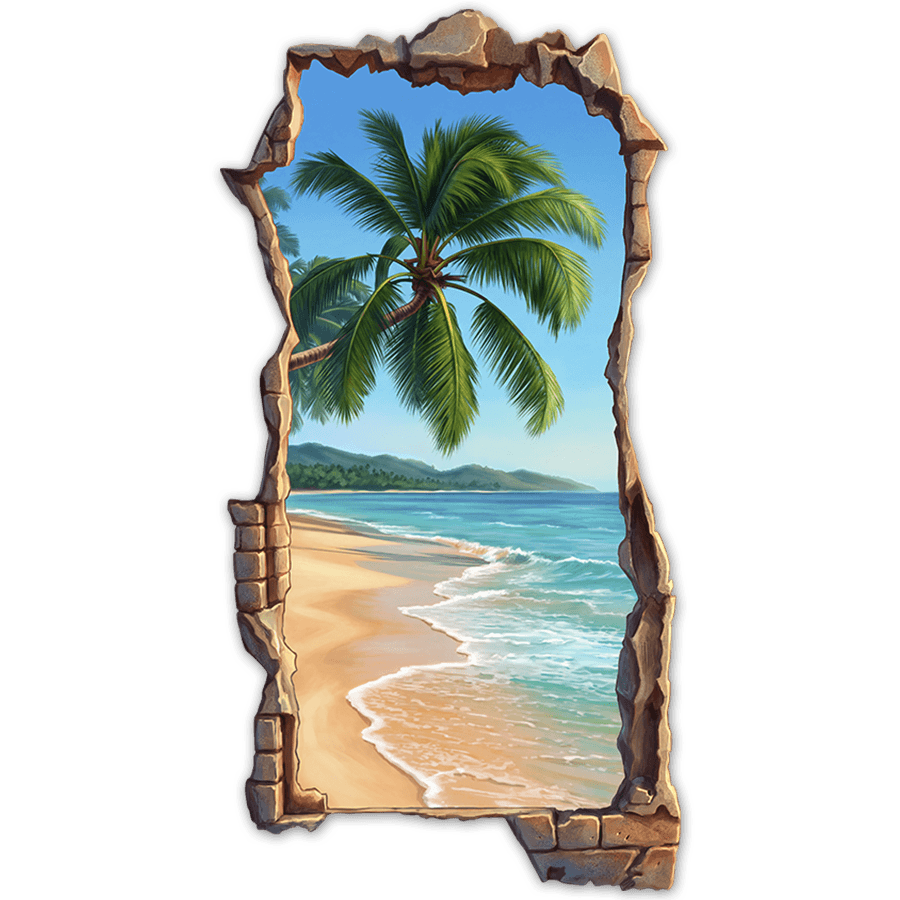 Adesivi Murali: Spiaggia Tropicale con Palme Buco nel Muro