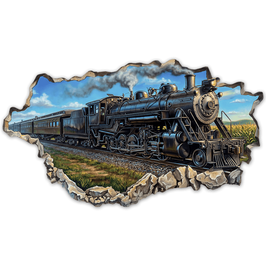 Adesivi Murali: Treno a Vapore con Parete Rotta