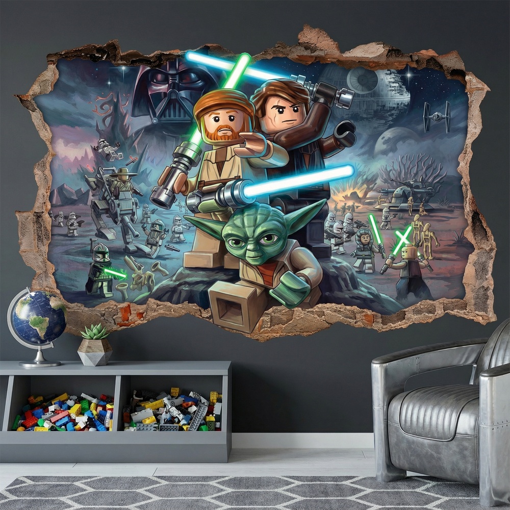 Adesivi per Bambini: Buco nel Muro Maestri Jedi Lego Star Wars