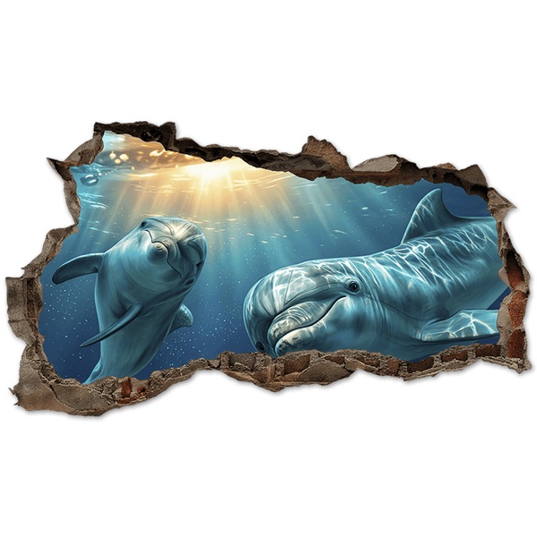 Adesivi Murali: Buco nel Muro Delfini Sott'acqua