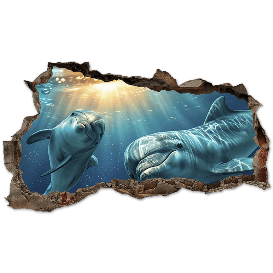 Adesivi Murali: Buco nel Muro Delfini Sott'acqua