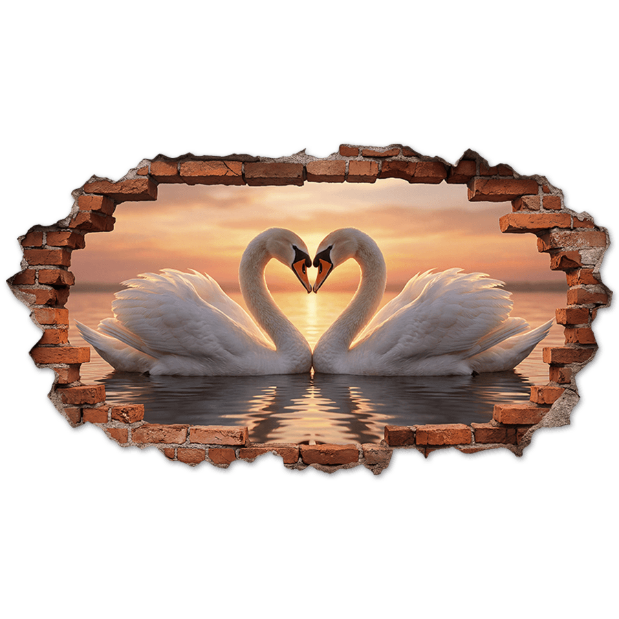 Adesivi Murali: Buco nel Muro Cigni Cuore