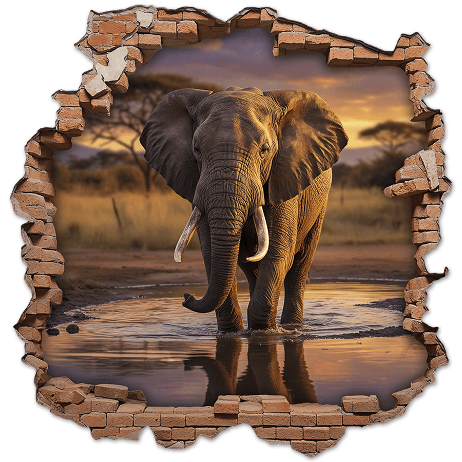 Adesivi Murali: Buco nel Muro Elefante Savana