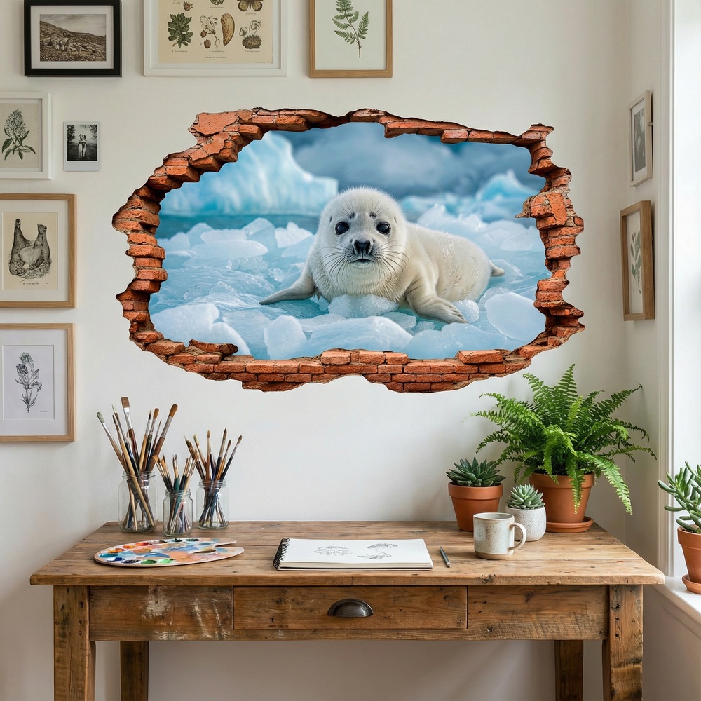 Adesivi Murali: Buco nel Muro Cucciolo di Foca