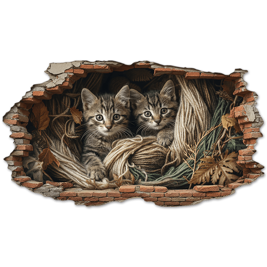 Adesivi Murali: Buco nel Muro Gattini Corde