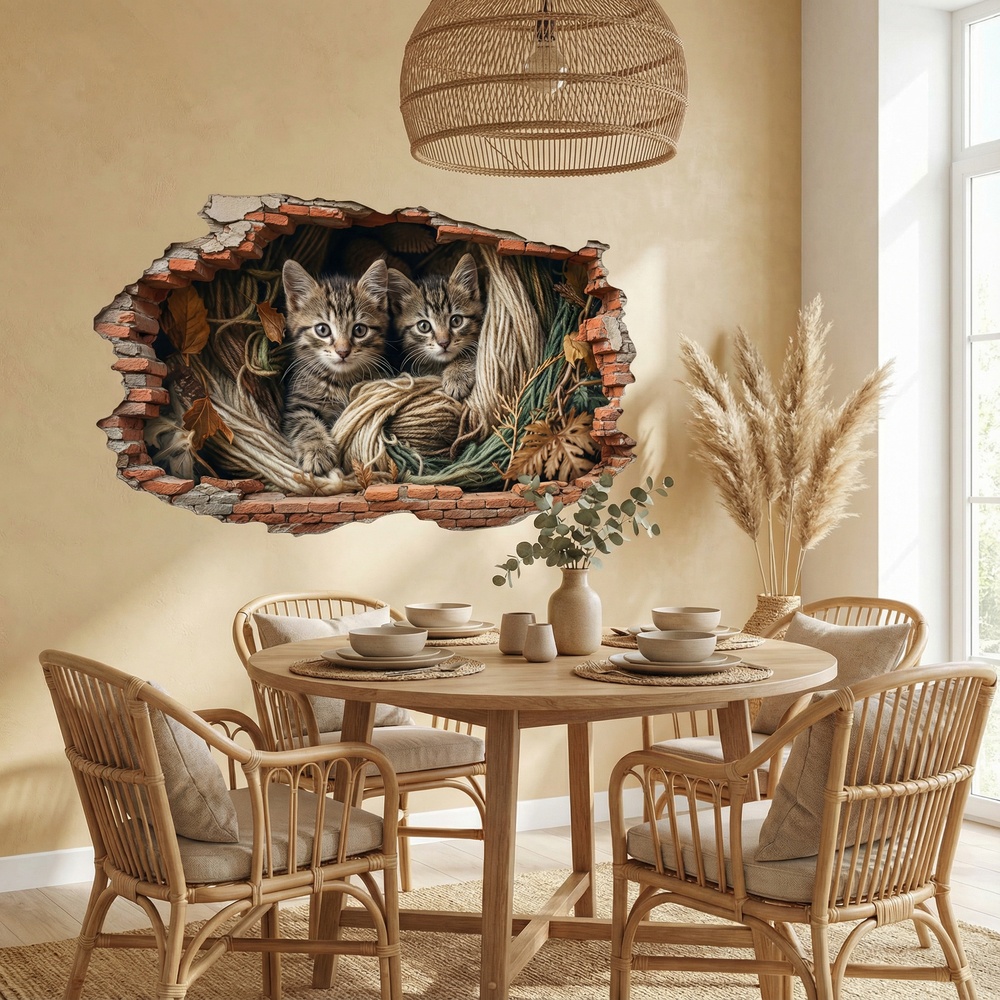 Adesivi Murali: Buco nel Muro Gattini Corde