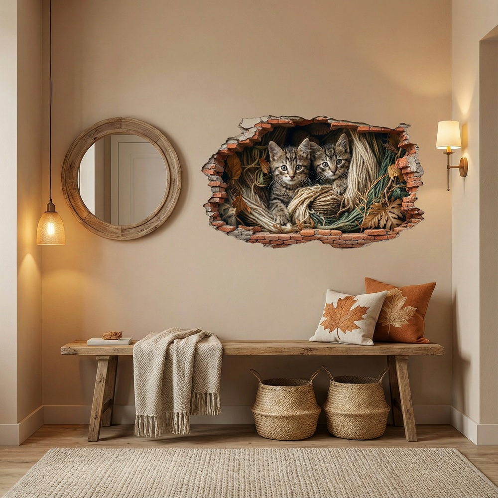 Adesivi Murali: Buco nel Muro Gattini Corde