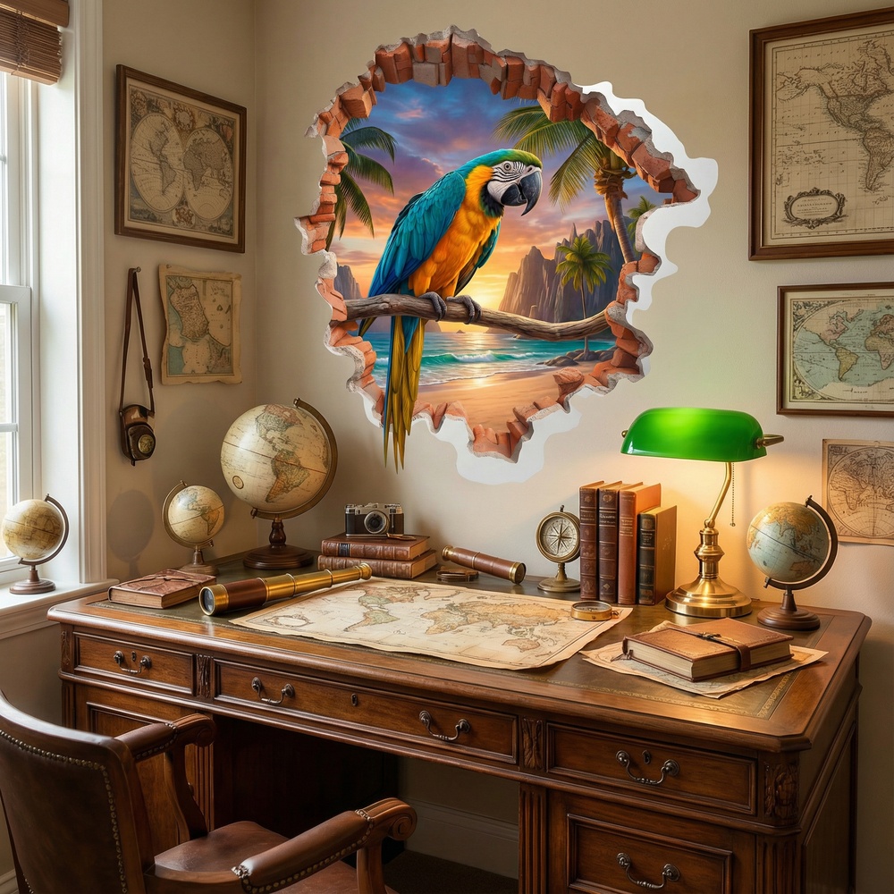 Adesivi Murali: Buco nel Muro Ara Tropicale