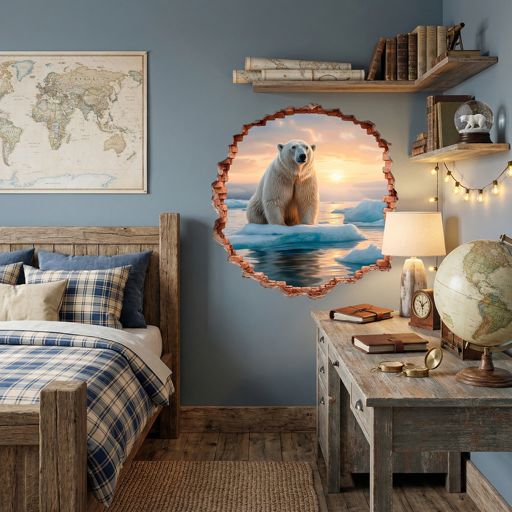 Adesivi Murali: Buco nel Muro Orso Polare