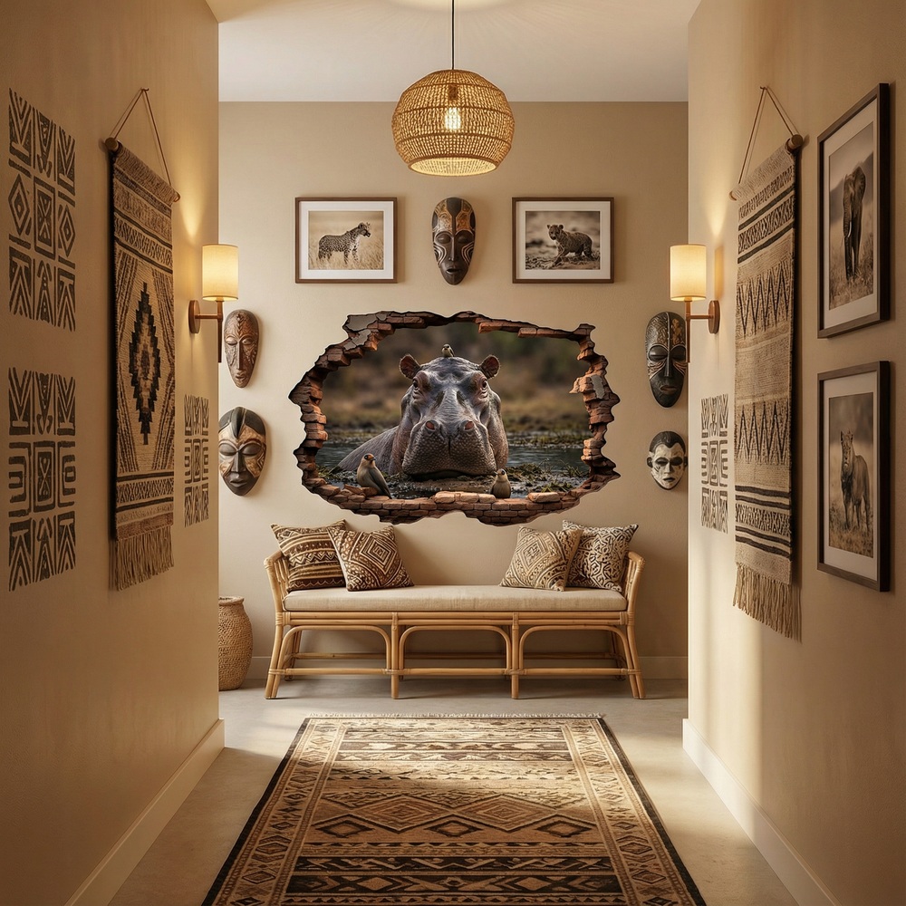 Adesivi Murali: Buco nel Muro Ippopotamo