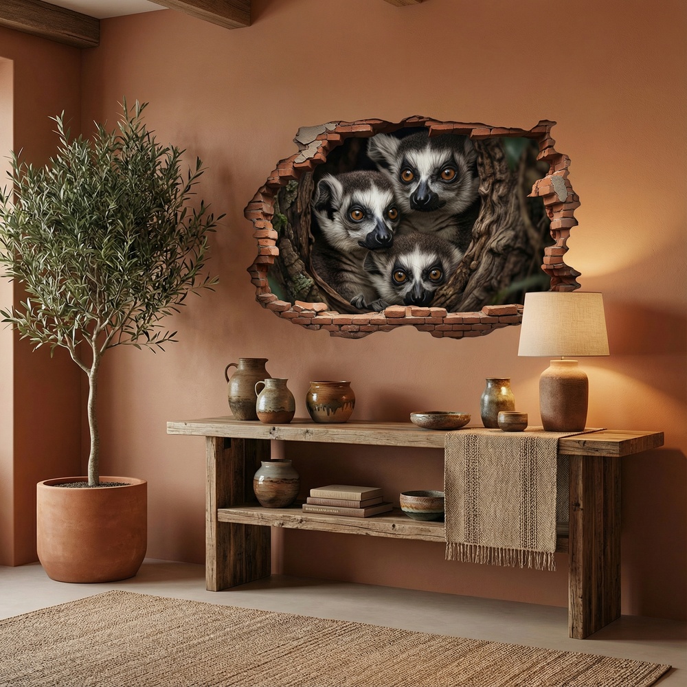 Adesivi Murali: Buco nel Muro Lemuri