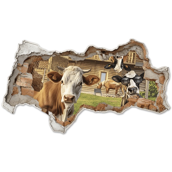 Adesivi Murali: Buco nel Muro Mucche Divertenti