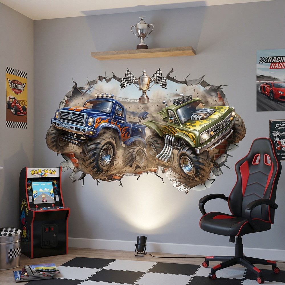 Adesivi per Bambini: Buco nel Muro Monster Trucks Gara