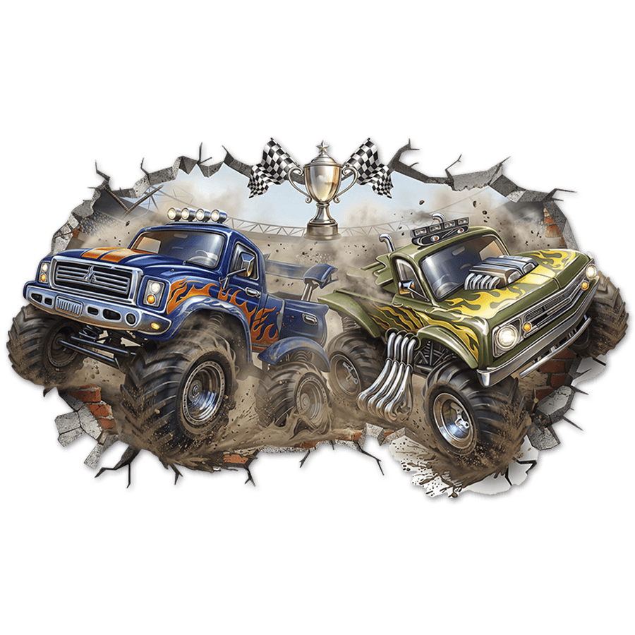 Adesivi per Bambini: Buco nel Muro Monster Trucks in Gara