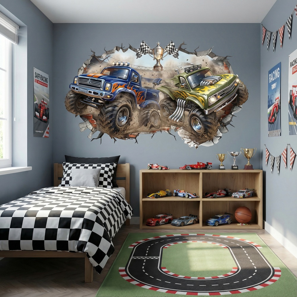 Adesivi per Bambini: Buco nel Muro Monster Trucks Gara