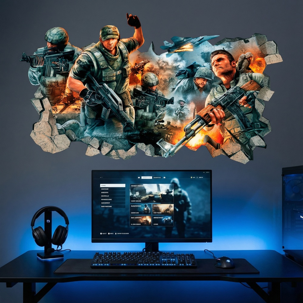 Adesivi Murali: Buco nel Muro Videogioco Shooter Gamer