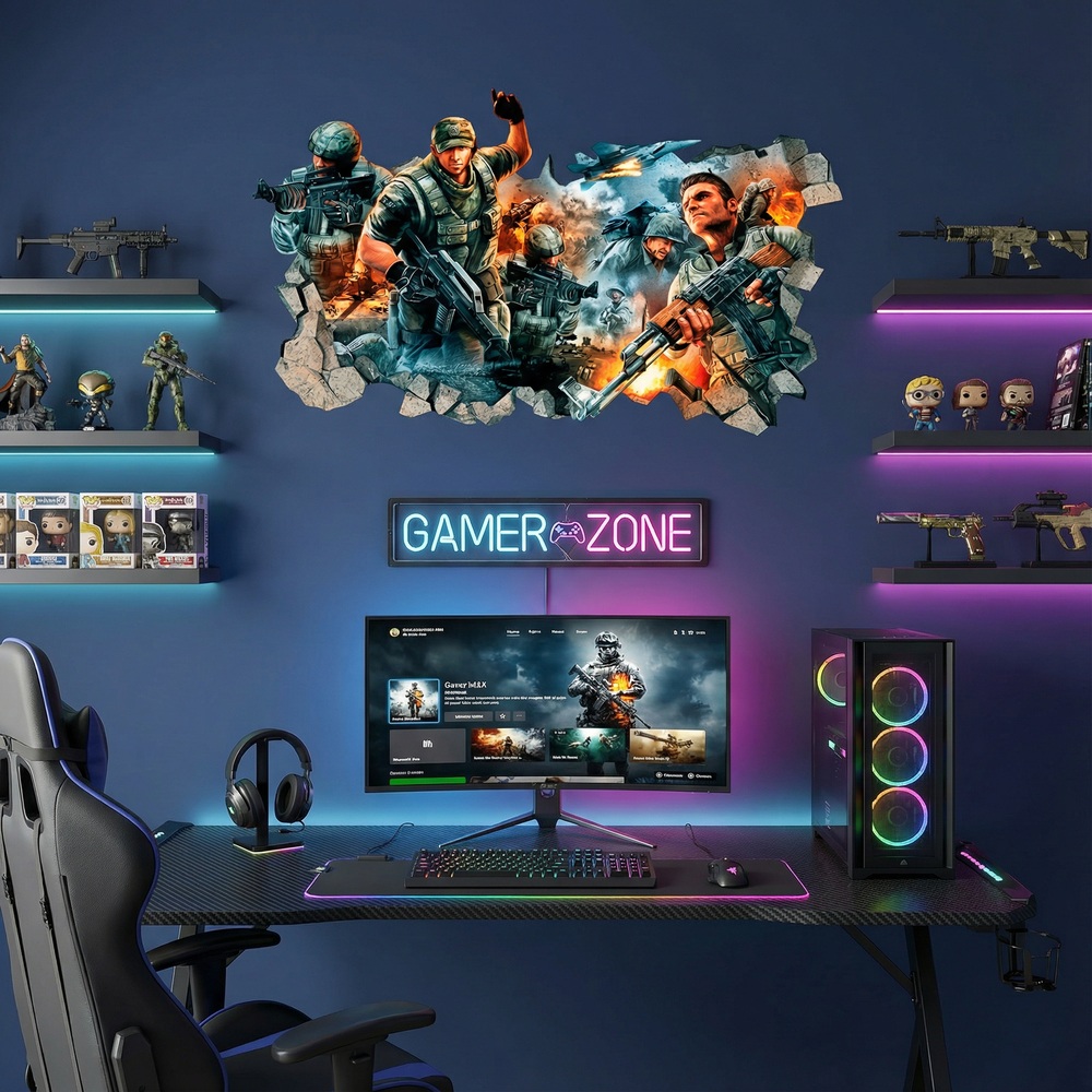 Adesivi Murali: Buco nel Muro Videogioco Shooter Gamer