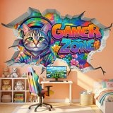 Adesivi Murali: Buco nel Muro Gatto Gamer Zone 5
