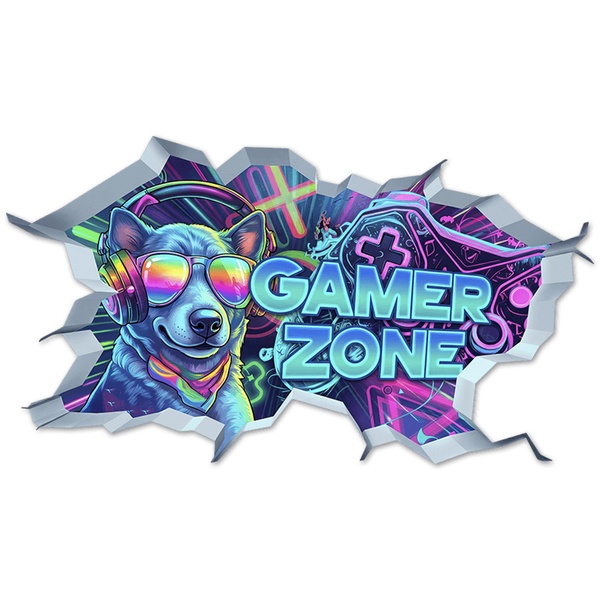 Adesivi Murali: Buco nel Muro Cane Gamer Zone