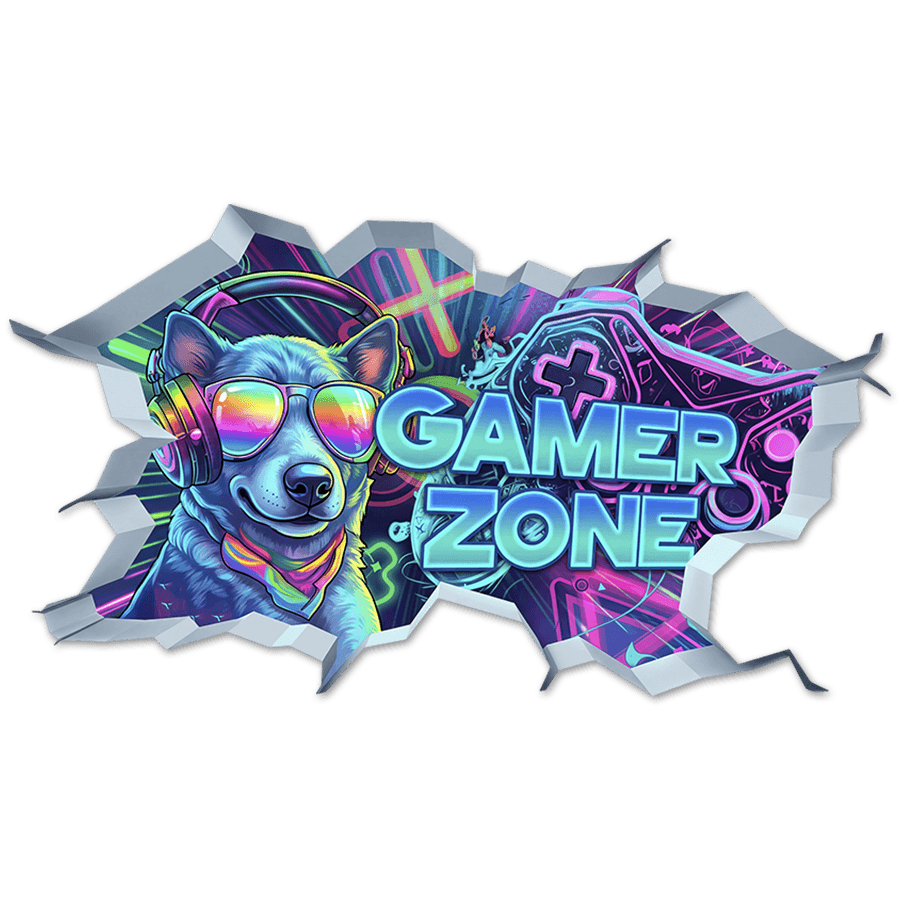 Adesivi Murali: Buco nel Muro Cane Gamer Zone