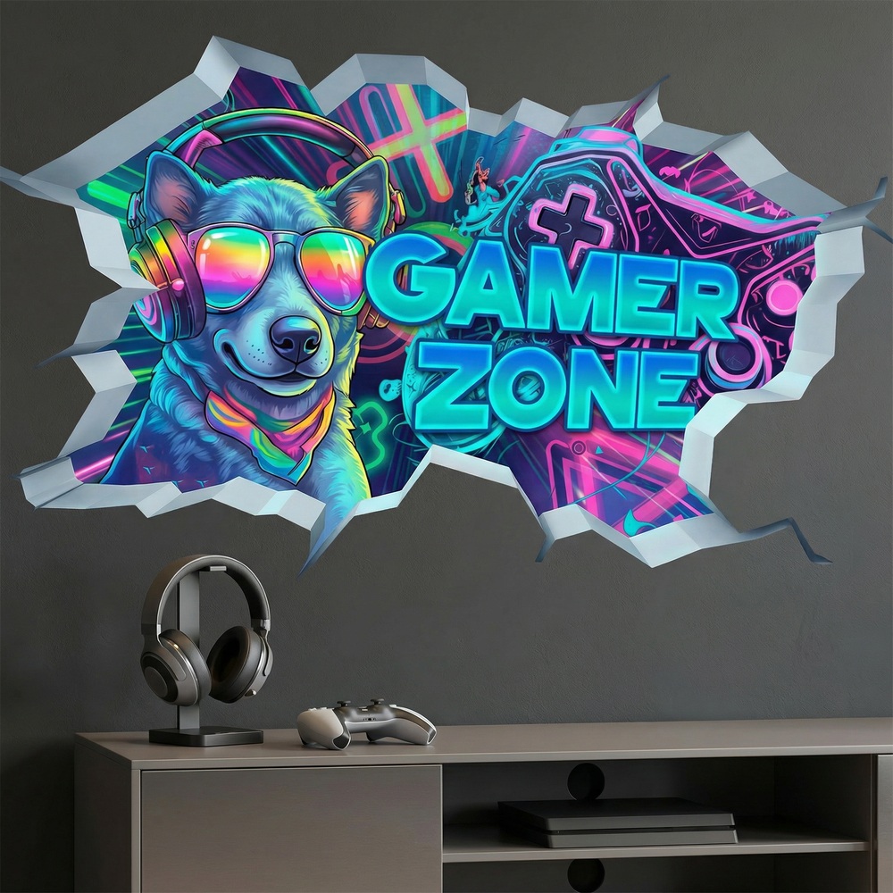 Adesivi Murali: Buco nel Muro Cane Gamer Zone
