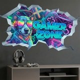 Adesivi Murali: Buco nel Muro Cane Gamer Zone 3