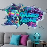 Adesivi Murali: Buco nel Muro Cane Gamer Zone 4