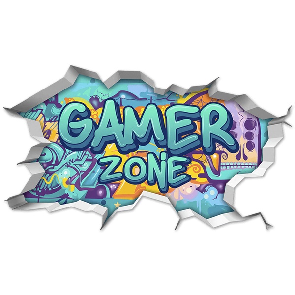 Adesivi Murali: Buco nel Muro Gamer Zone Graffiti