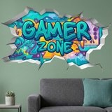 Adesivi Murali: Buco nel Muro Gamer Zone Graffiti 3