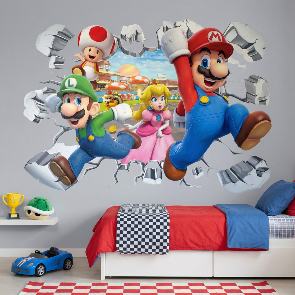 Adesivi per Bambini: Buco nel Muro Super Mario Personaggi