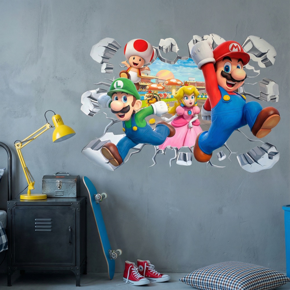 Adesivi per Bambini: Buco nel Muro Super Mario Personaggi