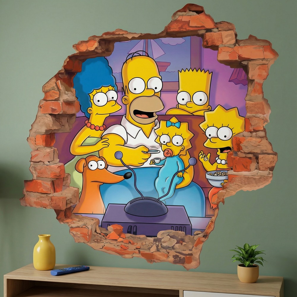 Adesivi per Bambini: Buco nel Muro Famiglia Simpson Divano
