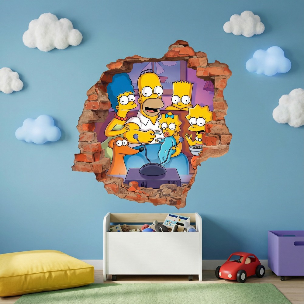 Adesivi per Bambini: Buco nel Muro Famiglia Simpson Divano