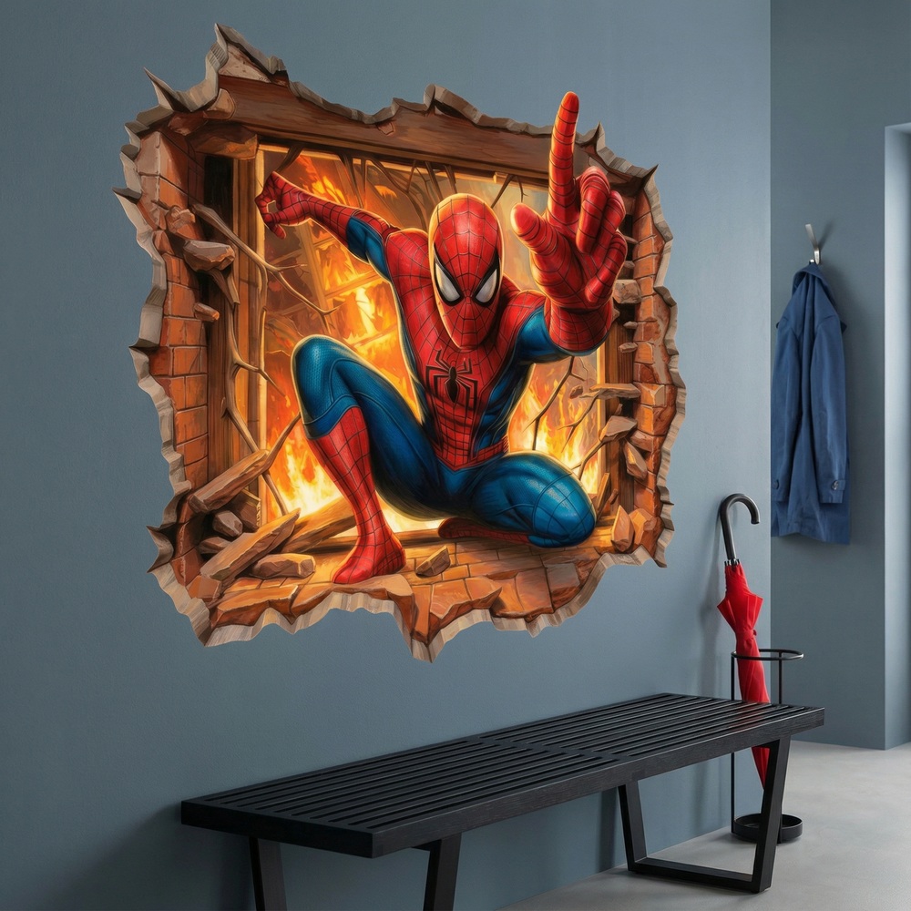 Adesivi per Bambini: Buco nel Muro Spiderman Fuoco