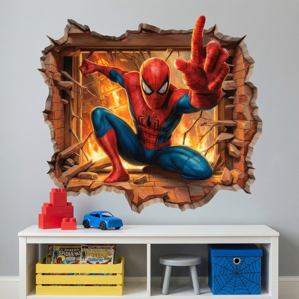Adesivi per Bambini: Buco nel Muro Spiderman Fuoco
