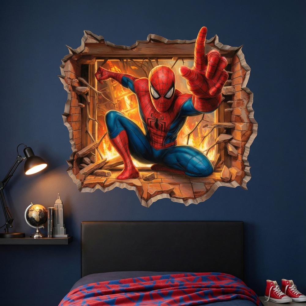 Adesivi per Bambini: Buco nel Muro Spiderman Fuoco