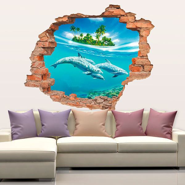 Adesivi Murali: Buco delfini sotto il mare