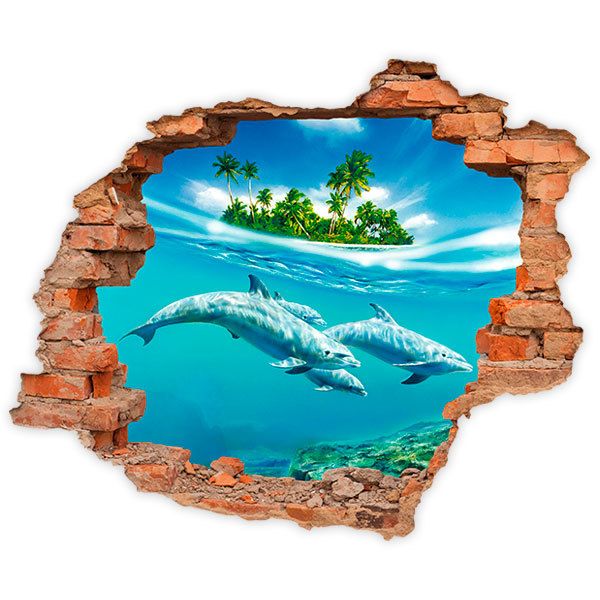 Adesivi Murali: Buco delfini sotto il mare