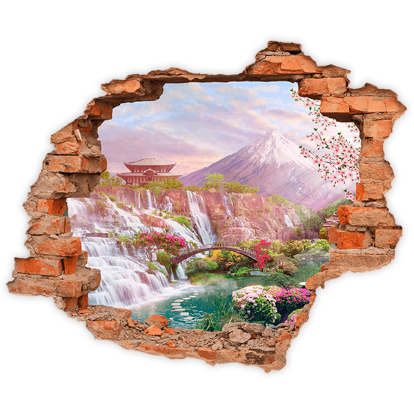 Adesivi Murali: Buco nel muro giardino del Monte Fuji