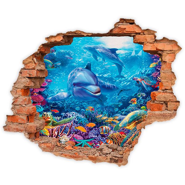 Adesivi Murali: Buco delfini in profondità