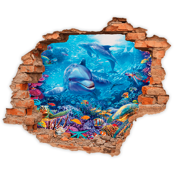 Adesivi Murali: Buco delfini in profondità 0