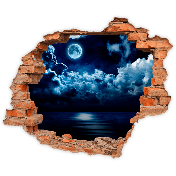 Adesivi Murali: Buco Luna piena sul mare
