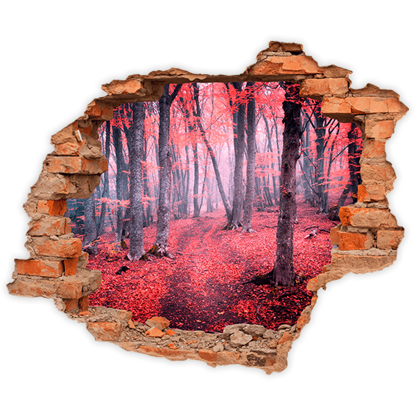 Adesivi Murali: Buco Foresta Rossa