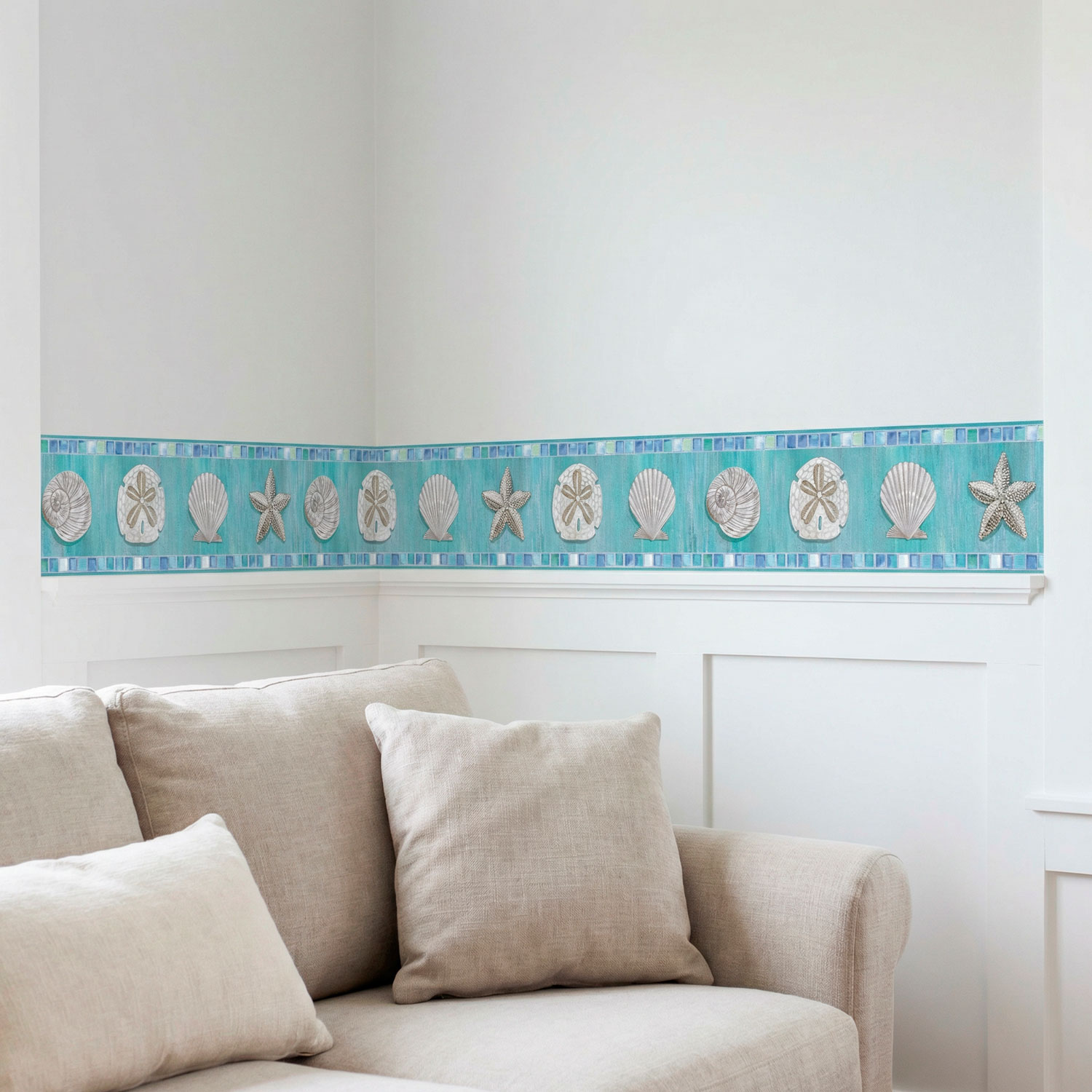 Adesivi Murali: Carta da parate bordo conchiglie 