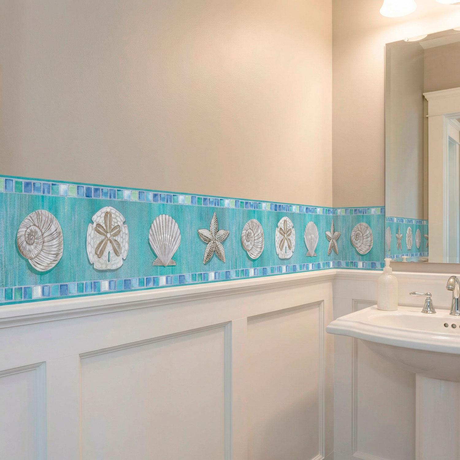 Adesivi Murali: Carta da parate bordo conchiglie 