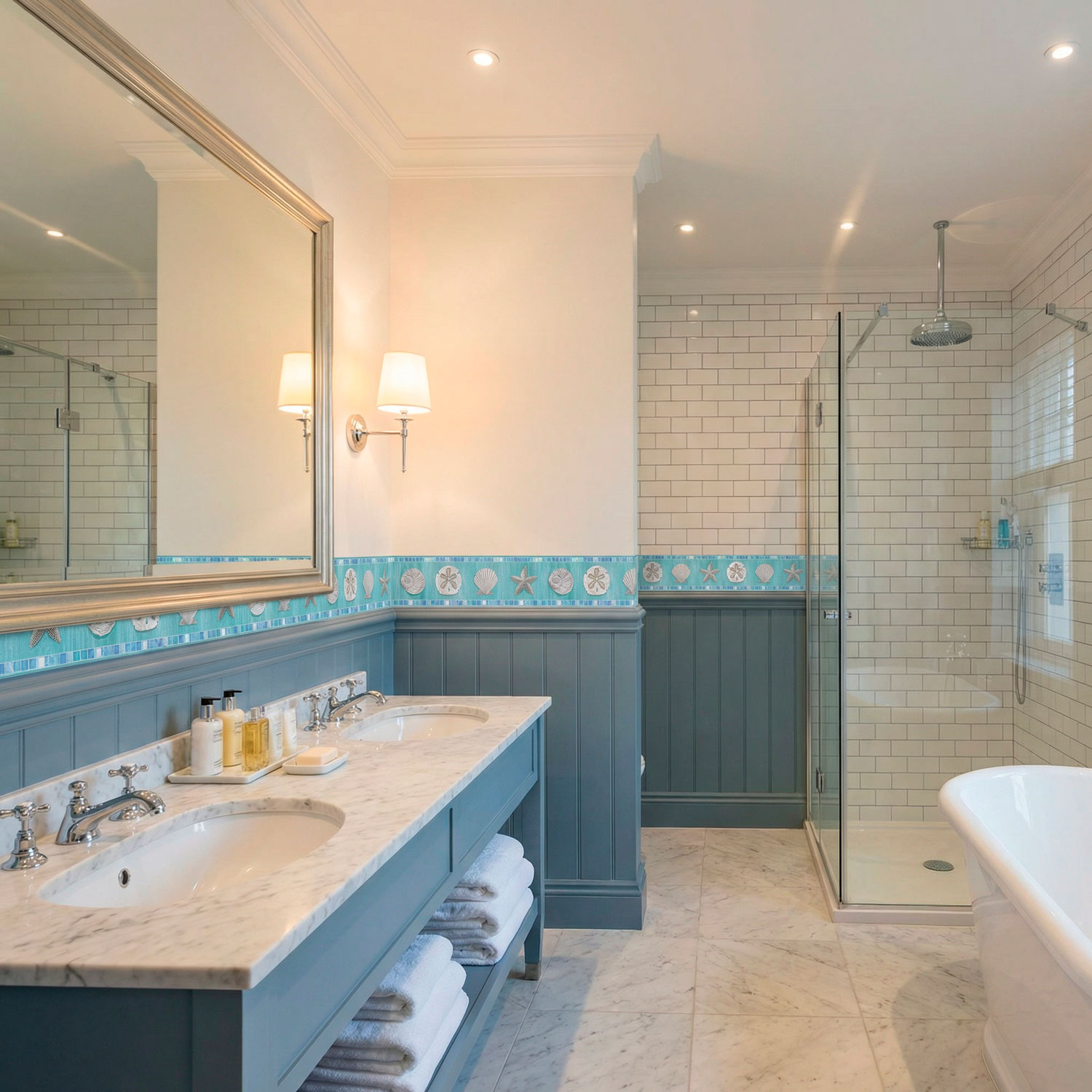 Adesivi Murali: Carta da parate bordo conchiglie 