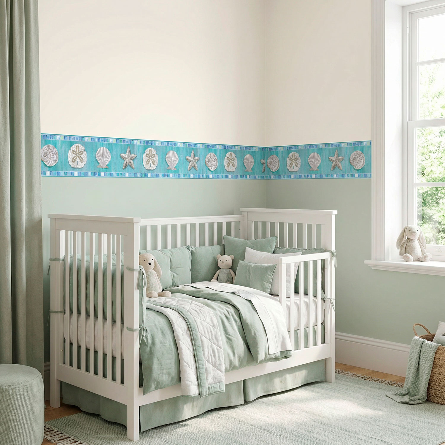 Adesivi Murali: Carta da parate bordo conchiglie 