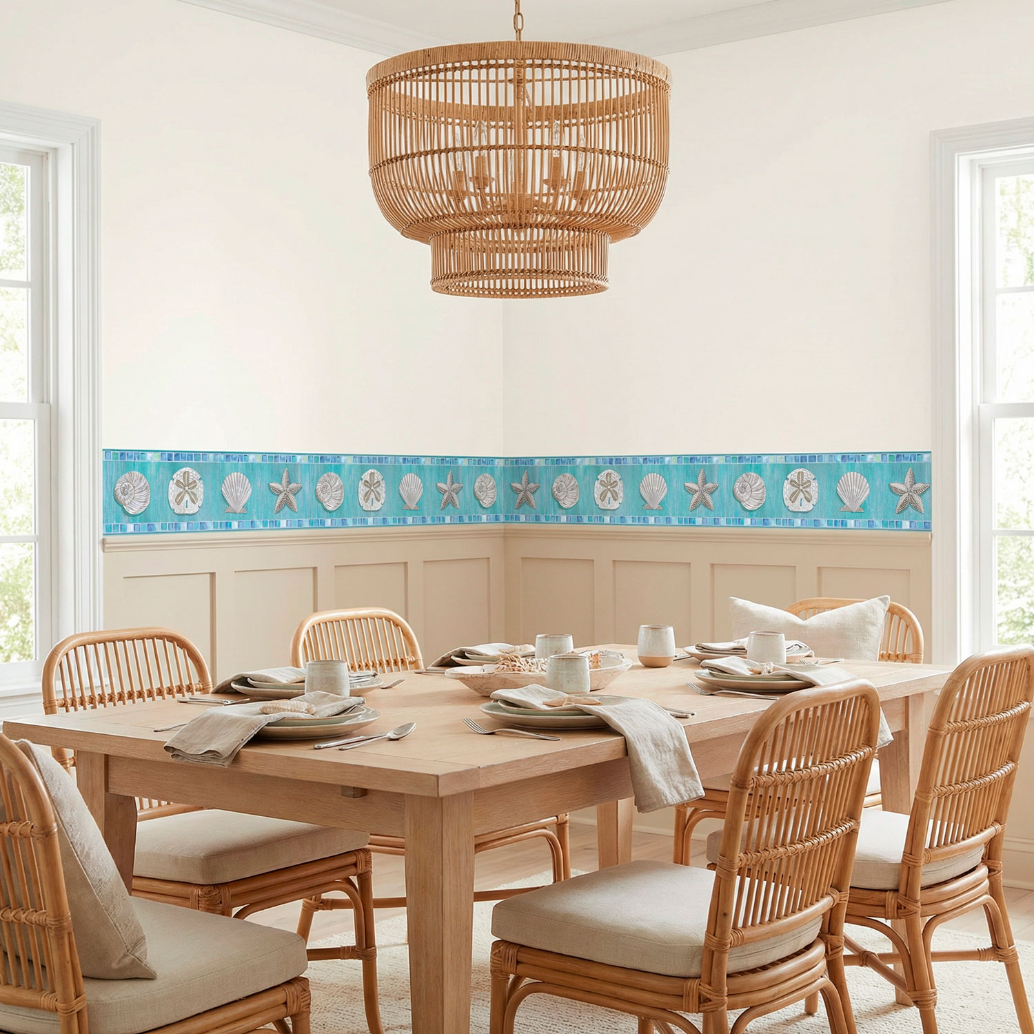 Adesivi Murali: Carta da parate bordo conchiglie 