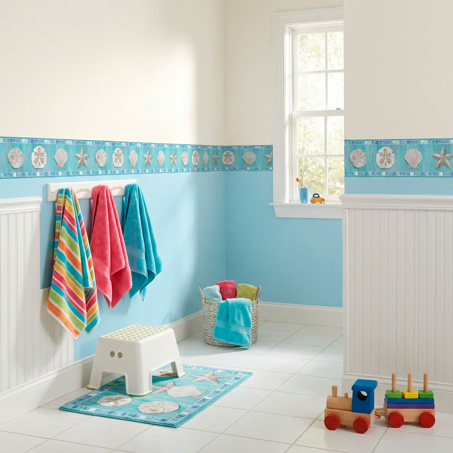 Adesivi Murali: Carta da parate bordo conchiglie 